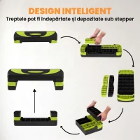 HOMCOM Aerobic Fitness Step, Stepper reglabil la 3 inaltimi 10-15-20 cm pentru antrenament acasa si la sala, albastru si negru(m-5)