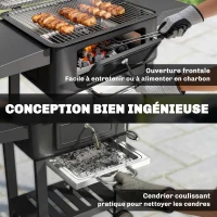 Outsunny Barbecue Charbon de Bois Chariot Grill de Jardin avec Couvercle XXL Bac à Charbon et Évents Réglables 112cm Noir(m-8)