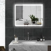 HOMCOM Badkamerspiegel met LED Verlichting 90x70 cm Wandspiegel met Memory-Functie en 3 Lichtkleuren Zilver(m-2)