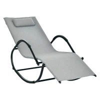 Outsunny Zero Gravity Rocking Lounge Chair Rattan Effect Patio Rocking Chair w/ Removable Pillow Recliner Seat Breathable Texteline - Grey(m-1)