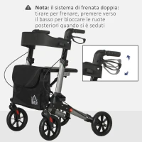 HOMCOM Deambulatore Pieghevole in Allumino ad Altezza Regolabile con Borsa, 64x67x80-92 cm, Nero e Argento(m-8)