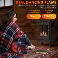 HOMCOM Freestanding Ethanol Fireplace, Steel Bioethanol Fireplace with Stainless Steel Flame Snuffer, 0.9L Tank, 3 Hours Burning Time for Indoor, Black(m-4)