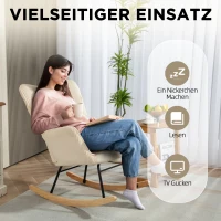 HOMCOM Vintage schommelstoel, gebogen schommelpoten, dikke vulling, beukenhout & staal, Beige(m-6)
