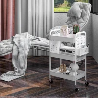 HOMCOM Desserte chariot de rangement en métal à roulettes 3 niveaux 2 paniers 6 crochets 53,5 x 30,5 x 75 cm blanc(m-7)