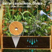 Outsunny Houten Plantenbak met 3 Lagen en Wagenwieldecoratie - 62 x 61 x 57 cm(m-5)