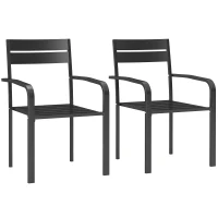 Outsunny Lot de 2 chaises de jardin chaises empilables d'extérieur avec accoudoirs, cadre en aluminium 56 x 58 x 83 cm gris foncé(m-11)