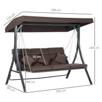 Outsunny Hollywood-schommel, voor 3 personen, verstelbaar zonnedak, tot 270 kg, bruin, 198 x 118 x 168 cm(m-3)