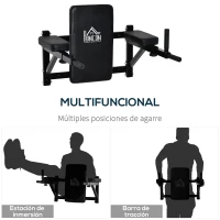 HOMCOM Barra de Musculación para Pared Estación de Fondos con Brazos Ajustables para hacer Dominadas Flexiones en Casa 70x53-63x48 cm Negro(m-6)