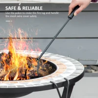 Outsunny 60cm Outdoor Fire Pit Table with Mosaic Outer, Round Firepit with Spark Screen Cover, Fire Poker for Garden Bonfire Party(m-6)