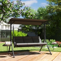 Outsunny Three-Seater Garden Swing, with Adjustable Canopy - Black/Grey(m-11)