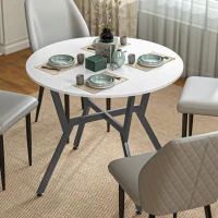 HOMCOM Dining Table, Round Kitchen Table with Black Legs for Living Room, Dining Room 90 x 76 cm, High Gloss White(m-10)