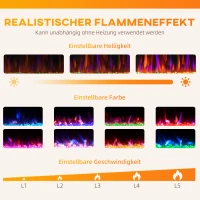 HOMCOM Elektrische haard, wandmontage, instelbare vlammen, thermostaat, timer, staal, zwart(m-4)