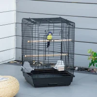 PawHut Jaula para Pájaros Jaula de Aves 40x40x59 cm con Techo Abatible 2 Perchas 2 Comederos y Bandeja Extraíble Negro(m-10)