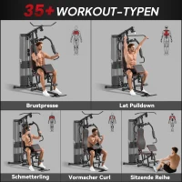 HOMCOM Fitnessapparaat voor thuis, Trainingsstation, Halterbank, Borstpers, Staal, 170x104x205 cm, Zwart(m-4)