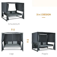 Outsunny Hollywood-schommel met Peogola, tuinschommel met kussen, donkergrijs(m-4)