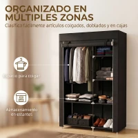 HOMCOM Armario de Tela Plegable Ropero Portátil con 6 Estantes y 1 Barra de Colgar para Dormitorio 103x43x162,5cm Negro(m-4)
