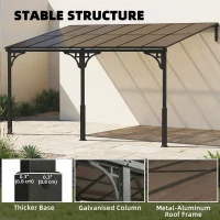 Outsunny 4 x 3 m Metal Lean-to Pergola, Wall-Mounted Garden Pergola with Polycarbonate Roof and Metal-Aluminium Frame, Heavy Duty Hardtop Gazebo for Outdoor Patios, BBQ, Brown(m-7)