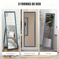 HOMCOM Espejo de Cuerpo Entero 150x50 cm con Marco en Terciopelo y Soporte para Salón Dormitorio Azul(m-5)