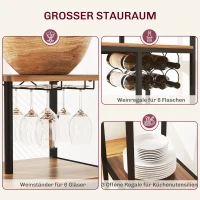 HOMCOM 3-delige Bartafelset, 1 Bartafel, 2 Stoelen, met Wijnrek, Glazenhouder, Open Planken, Voetensteunen, Bruin(m-5)