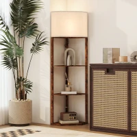 HOMCOM Corner Floor Lamp with Shelves, Tall Standing Lamps for Living Room, with Pull Chain Switch Bulb not Included, Rustic Brown(m-2)