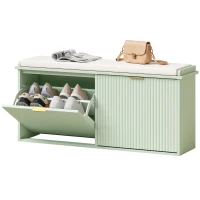 HOMCOM Bancă pentru pantofi cu pernă de șezut căptușită și sertar rabatabil pentru hol, dormitor, 104 x 26 x 47,5 cm, verde(m-9)