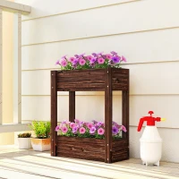 Outsunny 2-Tier Wooden Raised Planter, Raised Garden Bed on Legs with Drainage Holes and Bed Liner, Elevated Garden Planter(m-10)