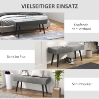 HOMCOM Grijze Zitbank Beklede Bank Bedbank, Fluweelachtige Look, 100 x 36 x 45 cm(m-6)
