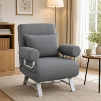 HOMCOM Single Sofa Bed, 3-in-1 Convertible Folding Chair Bed with Adjustable Backrest, Removable Armrests, Dark Grey(m-7)