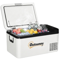 Outsunny Nevera Portátil Eléctrica 18L 12/24V hasta -20℃ Nevera y Congelador de Compresor para Coche con Doble Zona Luz LED Asas Plegables Bajo Consumo Energético para Camping 58,5x33,5x29,2 cm Blanco