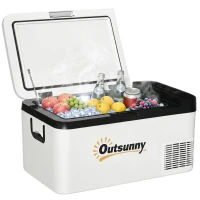Outsunny Nevera Portátil Eléctrica 18L 12/24V hasta -20℃ Nevera y Congelador de Compresor para Coche con Doble Zona Luz LED Asas Plegables Bajo Consumo Energético para Camping 58,5x33,5x29,2 cm Blanco(m-1)