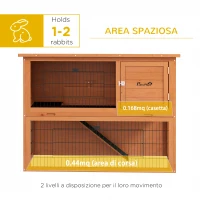 PawHut Conigliera da Esterno a 2 Livelli in Legno con Vassoio Rimovibile per 1-2 Conigli, Arancione(m-5)