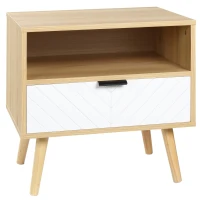 HOMCOM Comodino Moderno con Cassetto Estraibile e Ripiano Aperto, in Legno, 50x39.5x49.5 cm, Bianco e color Legno(m-1)