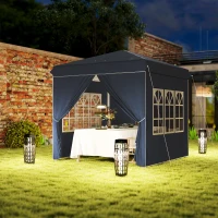 Outsunny 2,5 x 2,5 m pop-up paviljoen met zijwanden en draagtas, UPF50+ in hoogte verstelbaar tuintent, Donkerblauw(m-9)