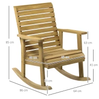 Outsunny tuinstoel, schommelfunctie, brede zitting en rugleuning, natuurlijk hout, 64 x 86 x 85 cm(m-3)