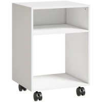 HOMCOM Mobile Porta Stampante in Legno con Ruote a Freno e 2 Scomparti Aperti, 40x35x55 cm, per Ufficio Studio, Bianco(m-1)