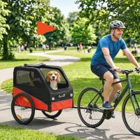 PawHut Dog Bike Trailer, Dog Cart Bicycle Carrier for Small and Medium Pets with 20" Inflatable Rubber Wheels, Red(m-2)