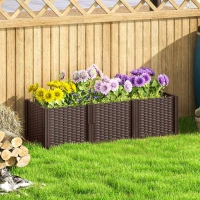 Outsunny Plastic Raised Garden Bed, Modular Planter Box Kit, Garden Fence Edging Border for Flowers, Vegetables, Herbs, Brown(m-11)