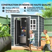 Outsunny Abri de Jardin Cabanon de Stockage Plancher Structure Aluminium 3 Fenêtres 2 Aérations 182x182x183cm Gris Effet Bois(m-8)