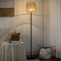 HOMCOM Candeeiro de Pé com Ecrã de Corda de Papel e Interruptor de Pé Lâmpada E27 Máx. 40W  Ø26x158cm Natural e Preto(m-2)