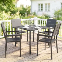 Outsunny 5 Pieces Garden Dining Set, Garden Table and Chairs Set for 4 with Square HDPE Table and Chairs with Armrests, Black(m-14)
