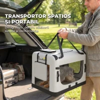 PawHut Geantă de Transport Pliabilă pentru Câini de Talie Mică, cu Bol, din Țesătură Oxford, Gri Deschis(m-4)