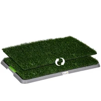PawHut Resguardo de Treino para Cães com 2 Relvas Artificiais e Bandeja para Treino de Filhotes 67x41x3,5 cm Verde(m-1)