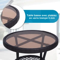 Outsunny Ensemble de jardin 3 pièces style cosy 2 fauteuils à bascule avec coussins assise dossier + table basse résine tressée brun crème(m-7)
