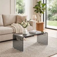 HOMCOM Glas-Couchtisch, rechteckiger Wohnzimmertisch im modernen Design mit abgerundeten sicheren Kanten, Hellgrau Transparent(m-2)