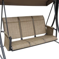 Outsunny 3 Seater Garden Swing Seat Outdoor Swing Chair with High Back Design, Steel Frame, Side Pouches, Adjustable Canopy, Brown(m-8)