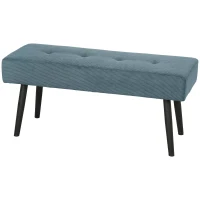 HOMCOM Upholstered Bedroom Entryway Bench, Modern Corduroy Tufted End of Bed Bench with Padded Seat and Steel Legs, Blue(m-15)