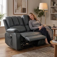 HOMCOM Canapea Reclinabilă Electrică 2 Locuri 135° cu Masaj și Încălzire, Material cu Aspect de Piele, Gri Închis(m-8)