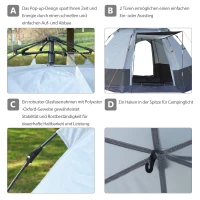 Outsunny 3-4 persoons kampeertent quick pitch grijs+zwart 2.6 x 2.6 x 1.5 m(m-5)