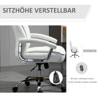 Vinsetto bureaustoel kantoorstoel gaming stoel draaistoel ergonomisch met wipfunctie in hoogte verstelbaar ruitpatroon modern elegant luxe PU leer metaal schuim wit 66x69x121 cm(m-4)