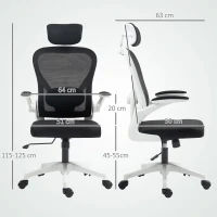 HOMCOM Executive Office Chair, Ergonomic Mesh High Back Desk Chair with Flip-up Armrest, Rotatable Headrest, Adjustable Lumbar Support for Home Study, Black(m-3)